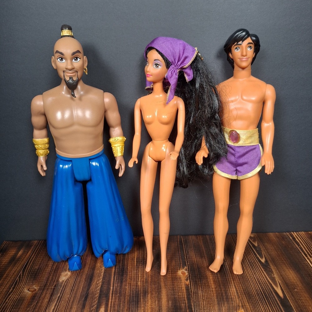 Disney Aladdin Jasmine Genie Mattel Vintage 12in Doll Action Figure Lot Set X3